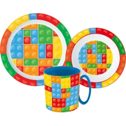 Bricks Bricks Set da tavola modello Lego, set in micro plastica con tazza da 350 ml