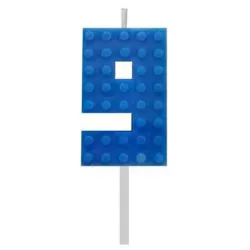 Blocchi Blocchi blu Blocco da costruzione Numero 9 Candela torta blu, Candela numero