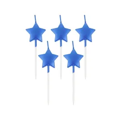 Star Metallic Blue Star, candelina per torta blu, set candele 5 pz