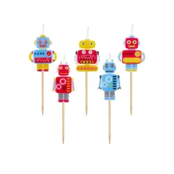 Candelina per torta Robot Future, set candele 5 pezzi