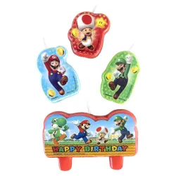 Candele per torta Super Mario Mushroom World, set di 4 candele