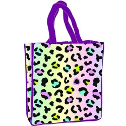 Borsa shopping olografica fantasia leopardata 34 cm