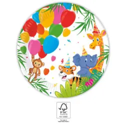 Set di 8 piatti di carta Jungle Balloons da 20 cm FSC