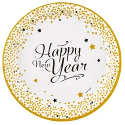 Happy New Year Golden Wishes Happy New Year Piatto di Carta 8 pz 23 cm