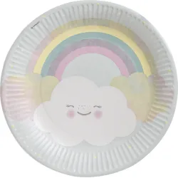 Rainbow Set di 8 piatti di carta Arcobaleno e Nuvola e Nuvola, 23 cm