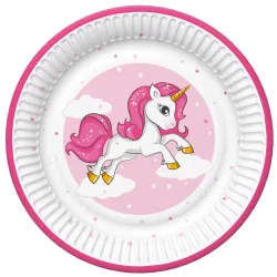Set di 8 piatti di carta Unicorno Cuore Rosa, 22,7 cm