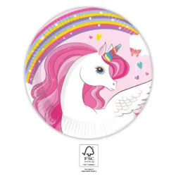 Piatto di carta Unicorn Rainbow Colors 8 pz 20 cm FSC