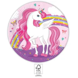 Piatto di carta Unicorn Rainbow Colors 8 pz 23 cm FSC