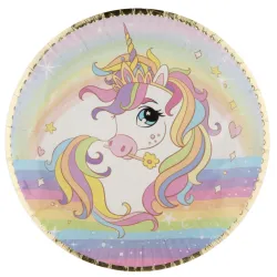 Set di 6 piatti di carta Unicorno Arcobaleno, 23 cm