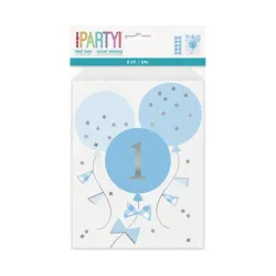 Busta di carta blu per primo compleanno, confezione da 8