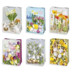 Sacchetto regalo in carta floreale pasquale, sacchetto regalo 23x32x11 cm