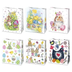 Busta regalo in carta con fiori pasquali 19x23x10,5 cm