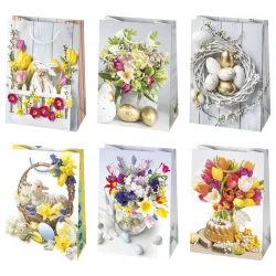 Busta regalo in carta con fiori pasquali 23x32x11 cm