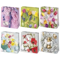 Busta regalo in carta Pasqua Primavera 15,5x15,5x8 cm