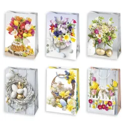 Busta regalo in carta con tulipani pasquali 19x23x10,5 cm