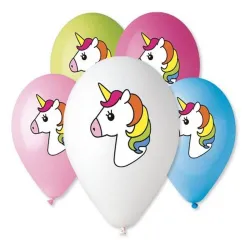 Unicorno Unicorno multicolore, palloncino, 5 pezzi da 12 pollici (30 cm)