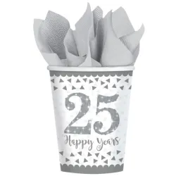 Bicchiere di Carta 25° Anniversario Argento 8 pz 266 ml