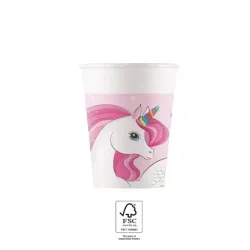 Bicchiere di carta Unicorn Rainbow Colors 8 pz 200 ml FSC