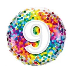 Numero Arcobaleno Coriandoli Palloncino Foil Colorato Numero 9 46 cm