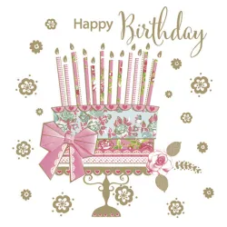 Tovagliolo Torta Buon Compleanno su Base Oro 20 pz 33x33 cm