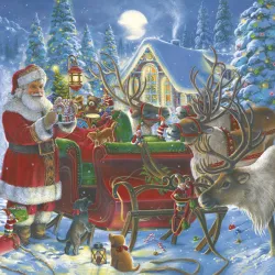 Tovaglioli natalizi Babbo Natale con slitta, confezione da 20, 33x33 cm