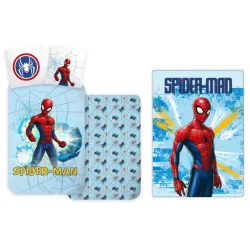 Set biancheria da letto e coperta polare per bambini Spiderman Light Blue
