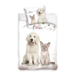 Set biancheria da letto Cat Love Dog 140x200 cm, 60x70 cm