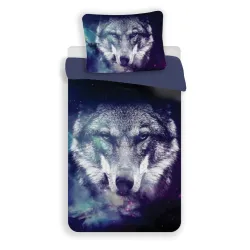 Copripiumino Wolf Trio Blu 140x200 cm, microfibra 70x90 cm