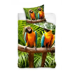 Set biancheria da letto Parrot Forest 140x200 cm, 65x65 cm
