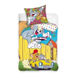 Set biancheria da letto Tom e Jerry Yellow Car 140x200 cm, 70x90 cm