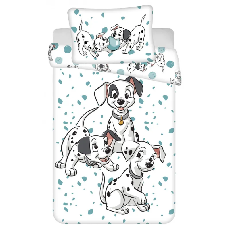 Set biancheria da letto per bambini Disney La Carica dei 101 Dalmati a pois blu 100x135 cm, 40x60 cm