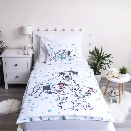 Set biancheria da letto per bambini Disney La Carica dei 101 Dalmati a pois blu 100x135 cm, 40x60 cm