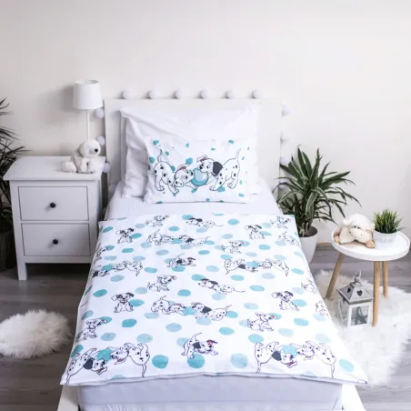Set biancheria da letto per bambini Disney La Carica dei 101 Dalmati a pois blu 100x135 cm, 40x60 cm