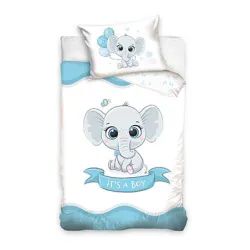 Set biancheria da letto per bambini Elefante It's a Boy 100x135 cm, 40x60 cm