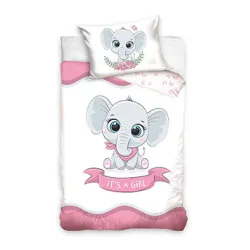 Set biancheria da letto per bambini Elefante It's a Girl 90x120 cm, 40x60 cm