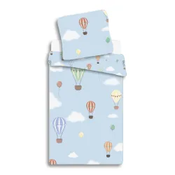 Set biancheria da letto per bambini con mongolfiera blu veicolo 100x140 cm, 40x45 cm