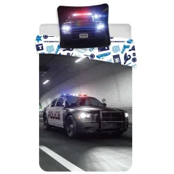 Set biancheria da letto per bambini dell'auto della polizia 100x140 cm, 40x45 cm