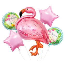 Set di 5 palloncini foil fenicotteri rosa con animali