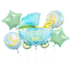 Set di 5 palloncini foil per carrozzina Happy Birthday blu per carrozzina blu