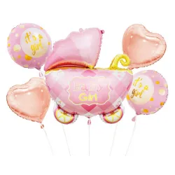 Set di 5 palloncini foil rosa per passeggino Happy Birthday