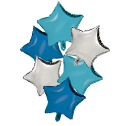 Colore Argento Blu Azzurro Stella Stella Palloncino Foil Set da 6 Pezzi 46 cm