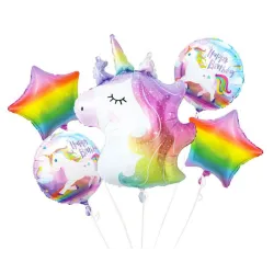 Set di 5 palloncini foil Unicorno Arcobaleno