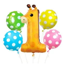 Set di 5 palloncini foil animali pois giraffa