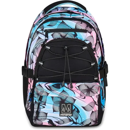 Mitama Zaino Scuola BDBF FLOWER BREEZE, Celeste, Zaino Triplo Scomparto, Tasca Porta Borraccia, Porta USB Integrata
