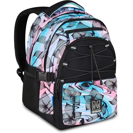Mitama Zaino Scuola BDBF FLOWER BREEZE, Celeste, Zaino Triplo Scomparto, Tasca Porta Borraccia, Porta USB Integrata