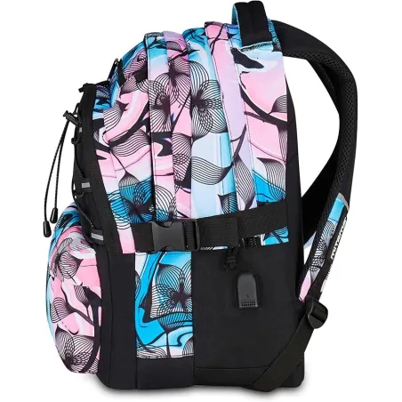 Mitama Zaino Scuola BDBF FLOWER BREEZE, Celeste, Zaino Triplo Scomparto, Tasca Porta Borraccia, Porta USB Integrata