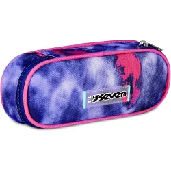 Seven Portapenne Scuola Round Plus, Viola, Taschino Interno con Zip e Passanti Elastici Portapenne