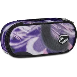 Seven Portapenne Scuola Round Plus, Viola Nero, Astuccio Ovale Con Elastici e Tasca