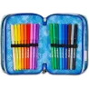 Seven Astuccio Scuola Elementare, 3 scomparti, Medie, con Matite, Pennarelli, Penne, 3 Zip, Hue & Writes, Bambino, Ragazzo, blu