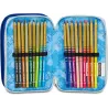 Seven Astuccio Scuola Elementare, 3 scomparti, Medie, con Matite, Pennarelli, Penne, 3 Zip, Hue & Writes, Bambino, Ragazzo, blu